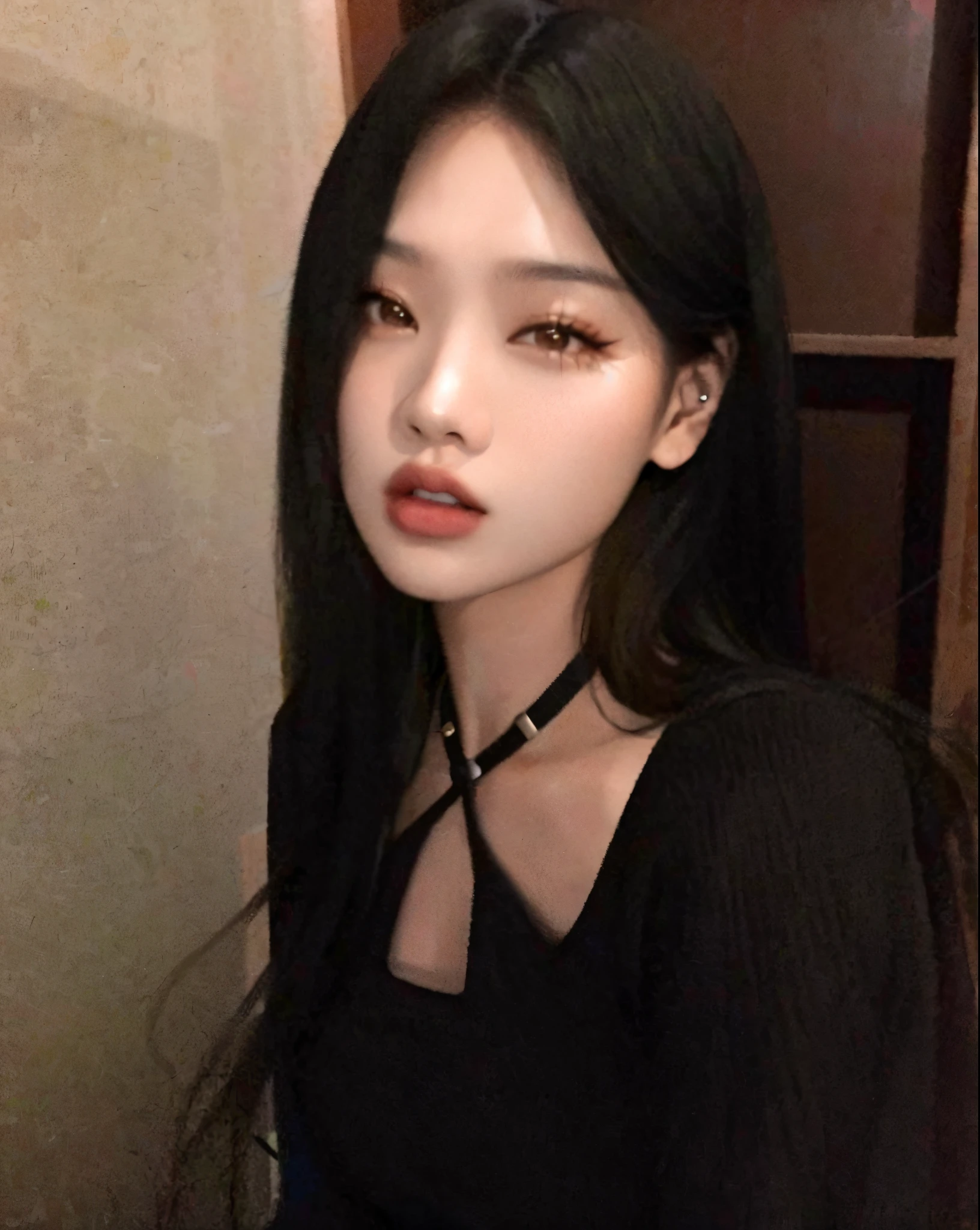 Asian woman araffed with long black hair and a black top, Jinyoung Canela, 19-year-old girl, Ulzzang, menina coreana, Jaeyeon Nam, Heonhwa Choe, cruel korean goth girl, jossi do blackpink, linda mulher coreana jovem, jennie blackpink, Retrato de Jossi de Blackpink, 18 anos