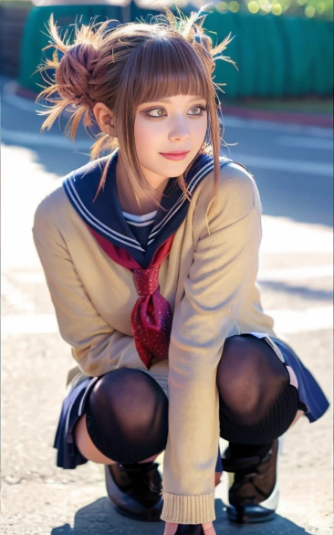 Elementary school girl,wearing miniskirt,knee high socks,a beauty girl,Precise face