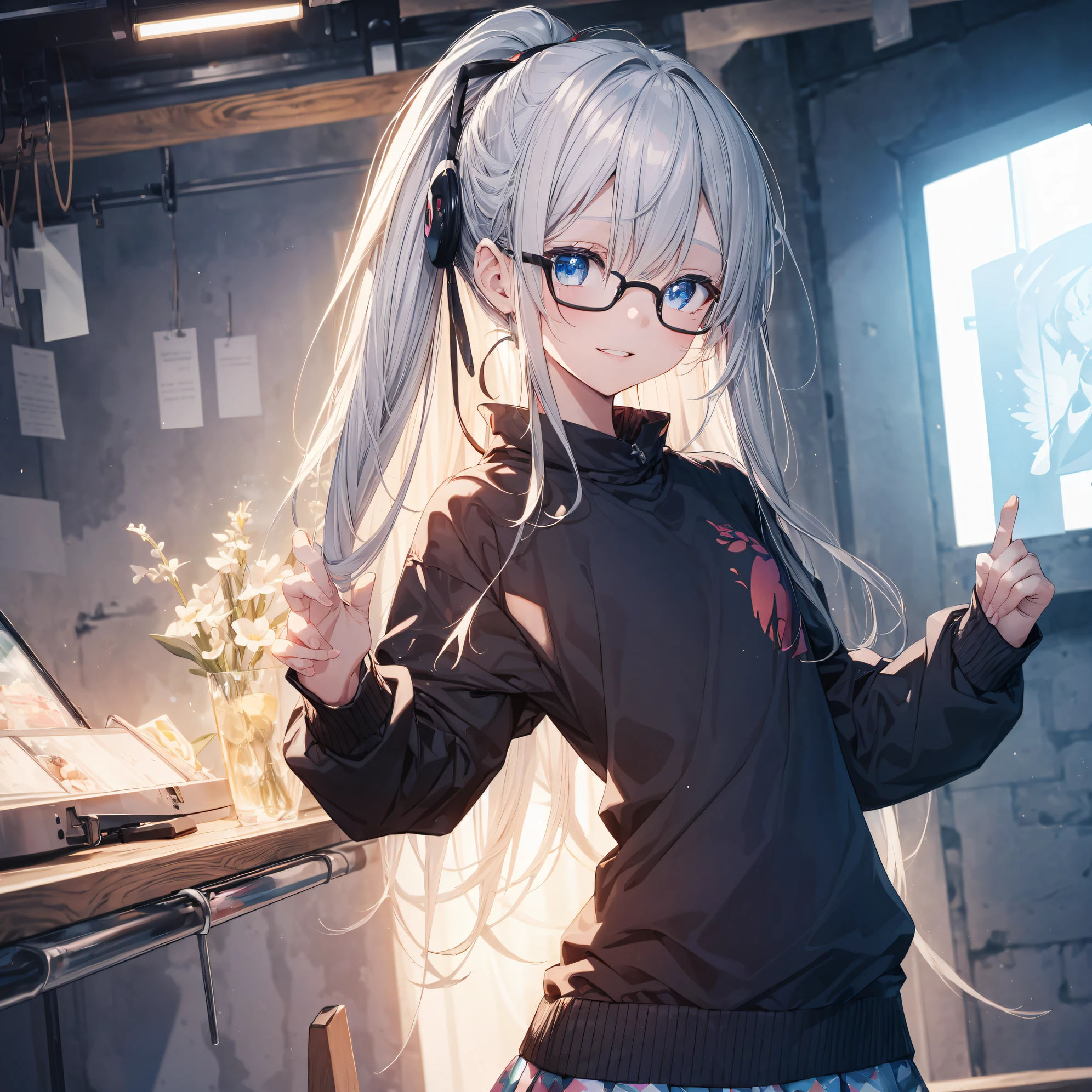 I went to the dungeon。best god quality, Ultra-detailed, anime moe art style,Best Anime 8K Konachan Wallpapers,Pixiv Contest Winner,Perfect Anatomy, (Please draw a picture of a Tom girl wearing round glasses going on an adventure..),BREAK, 1girl is Tom Girl, a beautiful adventurer who wears round glasses., (Solo,Lori,,13yea.3), (Silver Ponytail), Full limbs, complete fingers,Small breasts,  Small butt, groin, Small eyes,Beautiful detailed eyes,Well-proportioned iris and pupils,Happy eyes, Cool hat, Tank top, Short shorts,牙,Smile, in the dungeon. BREAK,High resolution,super detailed skin, Best lighting by professional AI, 8K Illustration,