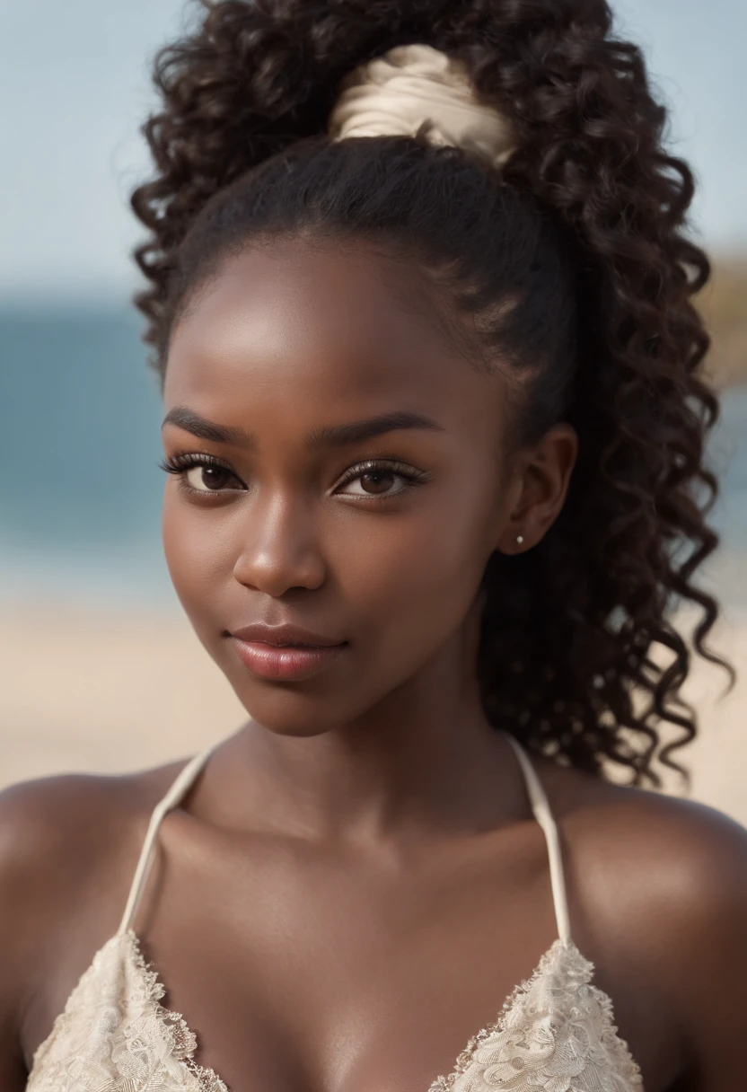 ((Dark African skin, Very deep ebony skin)), ((Its beauty undeniable)), ((Excited cute face)), ((Full Body, naked)), ((Ultra-detailed perfect eyes)), ((Seductive )), sexy, ((African long curly African ponytail)), ((dehors, Villes publiques)), Sharp Focus CGI, photoreallistic, High detail, Realstic, Masterpiece, absurderes, Best quality, Hdr, High quality, K HD, Extremely detailed, 8k wallpaper, Intricate details, 8K UHD, Full-HD, (photo realist:1.2), contraste, Dazzling lights, lighting cinematic, natural lighting, hard light, Backlit lighting, Illumination globale, Occlusion environmental nsfw, full body picture, sitting on a beach