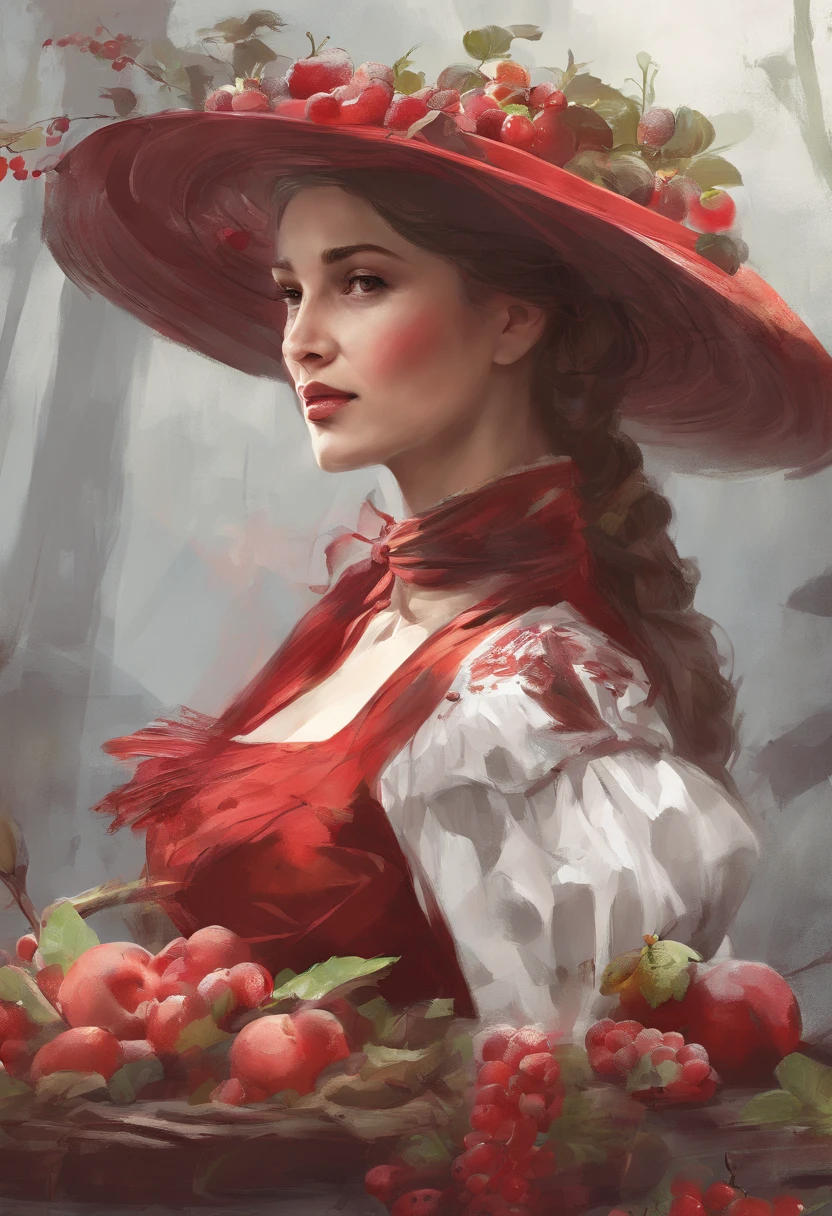 Woman in German dress and red fruits