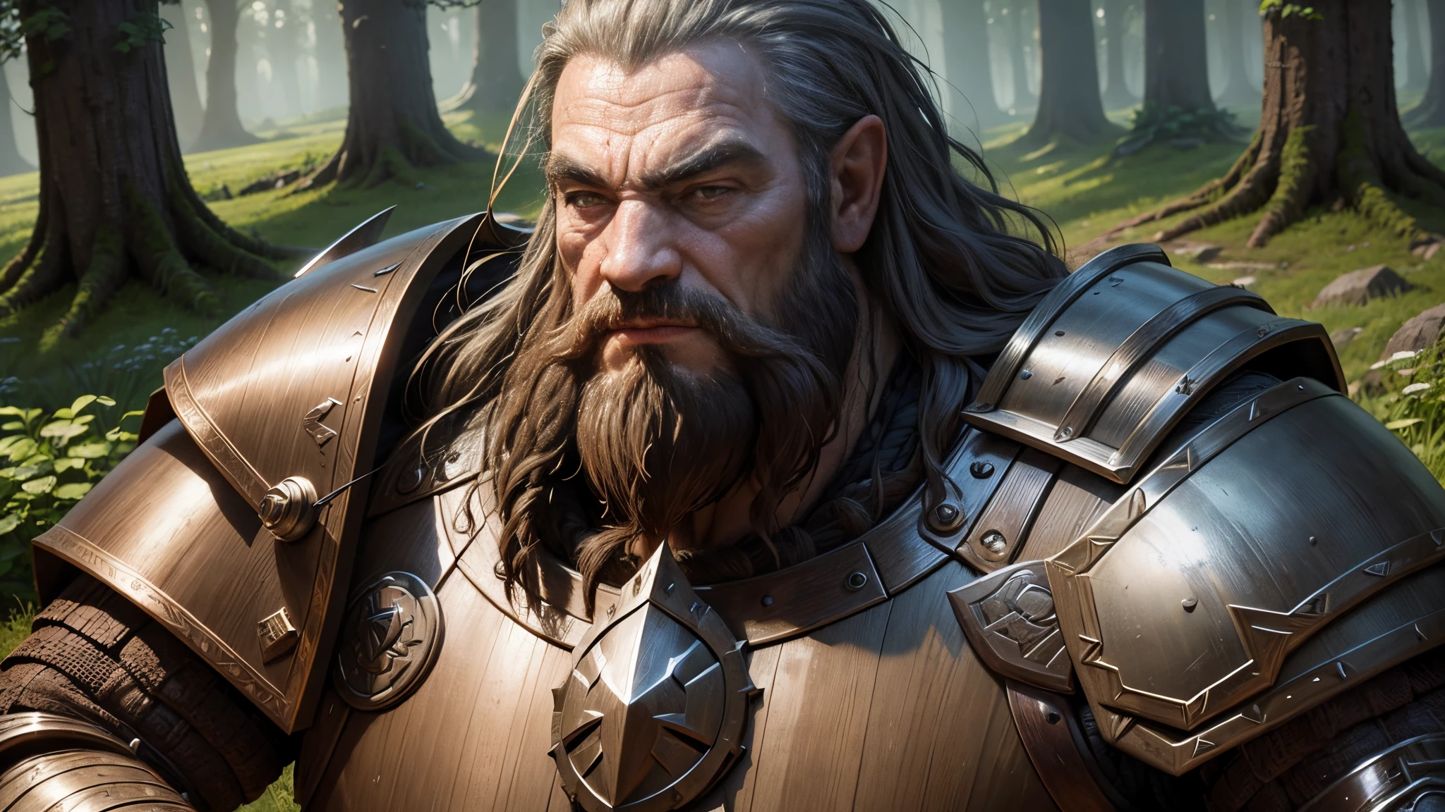 Dwarf, warrior, armored, metal Armor, battle axe, long beard, muscular body, old,
In woods, inspired by lord of the rings movie series, lord of the ring, Hobbit, close up portrait
UHD, HDR, Ultra High quality details, 8k