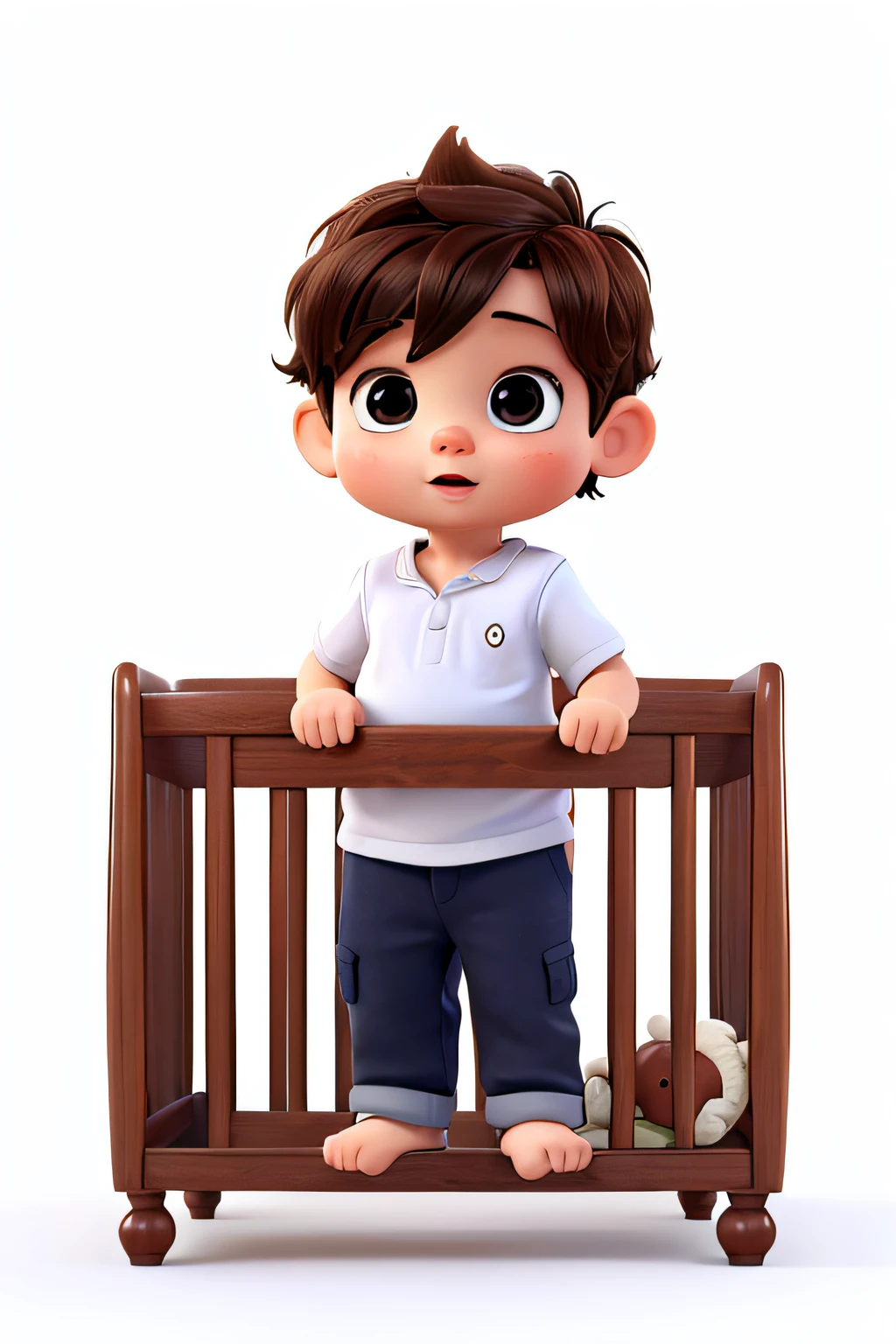 A boy in his crib, com fundo branco