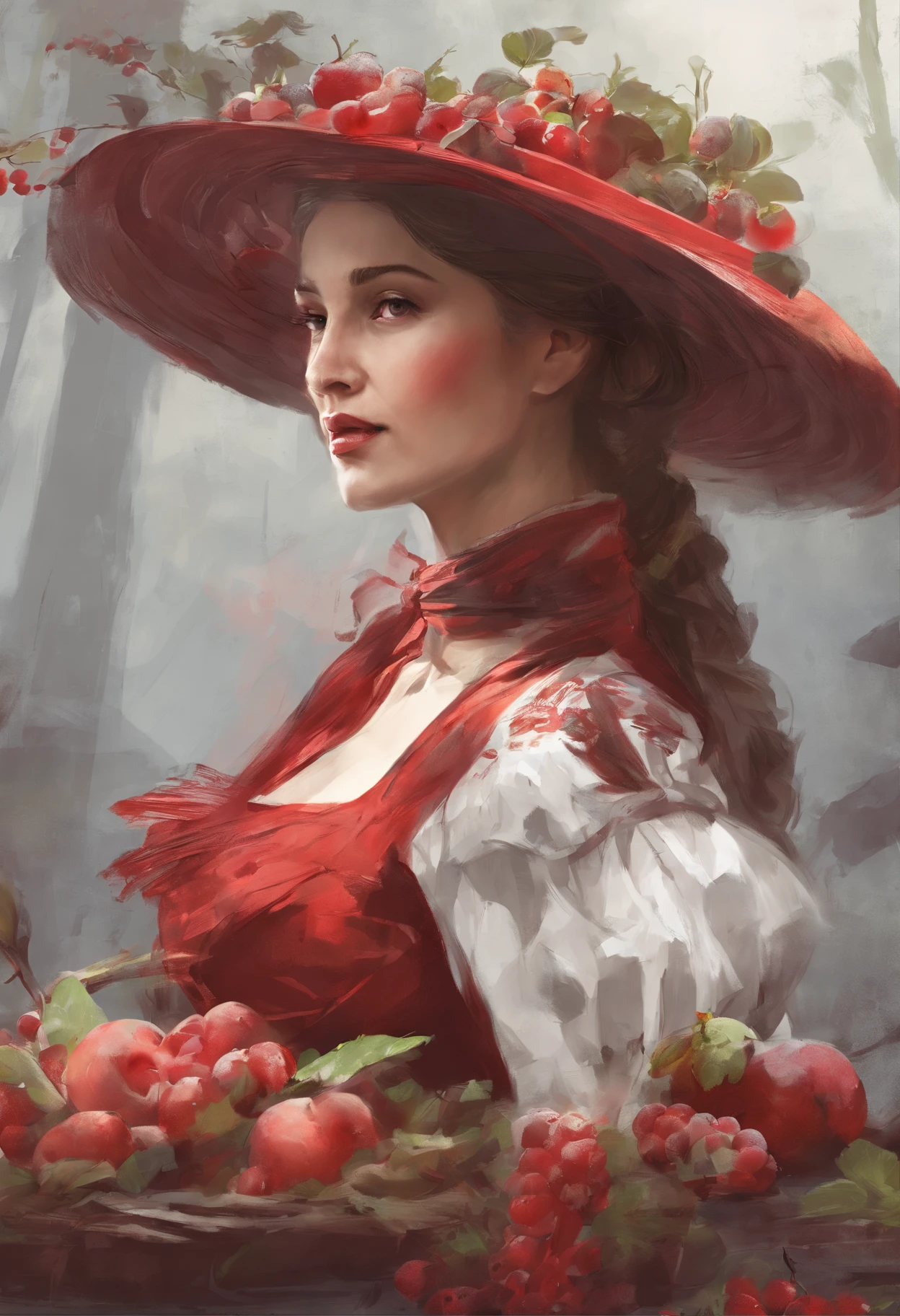 Woman in German dress and red fruits