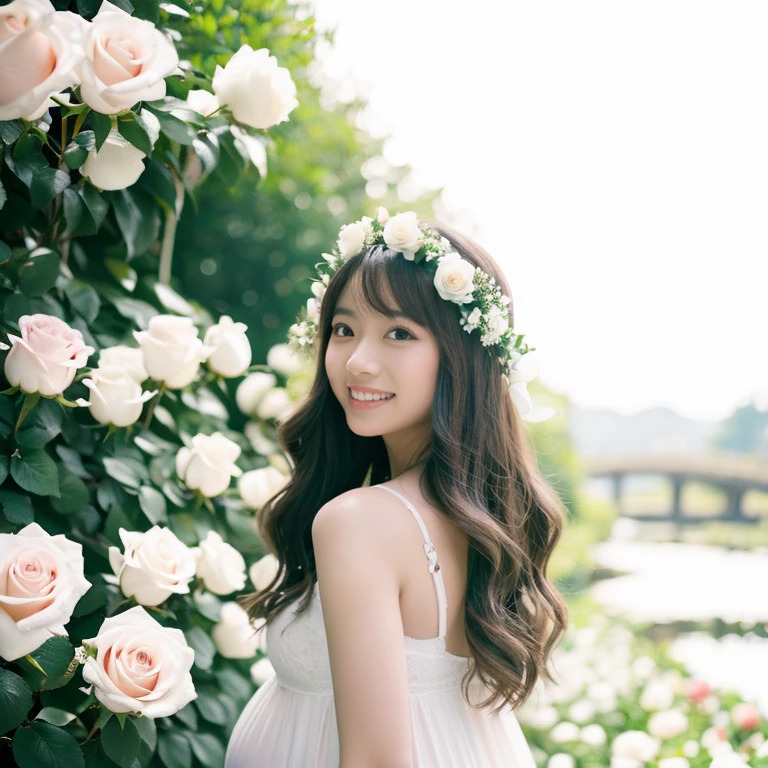 ((1 person beauty,The most beautiful faces in Japan,40 year old,adultlike face,Shooting from the knee up,A detailed face,The biggest smile staring at the camera,Wearing flowers naked,Wearing flowers in the nude,Beauty Wearing Flowers,Wearing colorful flowers,Wearing a large amount of flowers)),((((Flower Arch,a large amount of flowers,surrounded by flower,the flower crown,flower field,Detailed flower garden,Arch full of flowers,Everything is full of flowers,Fill with flowers without gaps,The whole thing is colorful,Everything is colorful,Huge and beautiful white church,Luxurious churches,,Intricate floral arches,Very bright flowers)))),((robe blanche,Long hair,Perfect makeup,large full breasts,The happiest smile,Looking at the camera,look at a camera)),((Turn to this,View here,Perfect fingers,perfect arms,细致背景,top-quality,The ultra -The high-definition,Perfect Anatomy,high-definition RAW color photography,professional photograpy, extremely delicate and beautiful, Extremely detailed,finely detail, Huge file size,Top image quality,8K,Award-Winning Works,masutepiece)