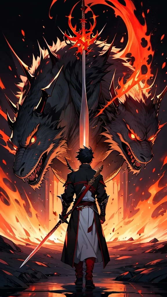 anime, sword and spear, roupas pretas, demon background, Possessed, Homem, Elmo,!FIREHEAD, Dragoned(Background Story), fogo, olhos sombrio.