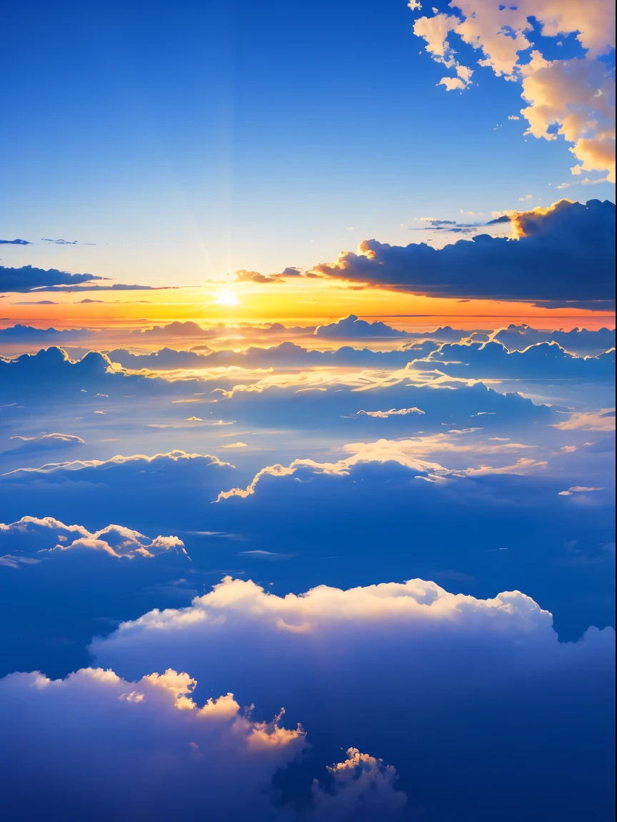 morning glow, light ,Flowing clouds , landscapes , Sparkling blue sky ,  Transparency, Skysky ,scenery reflected on the round horizon  , vibrant light