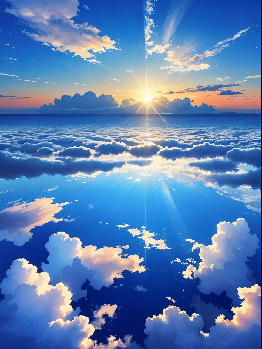 morning glow, light ,Flowing clouds , landscapes , Sparkling blue sky , Transparency, Skysky ,scenery reflected on the round horizon , vibrant light