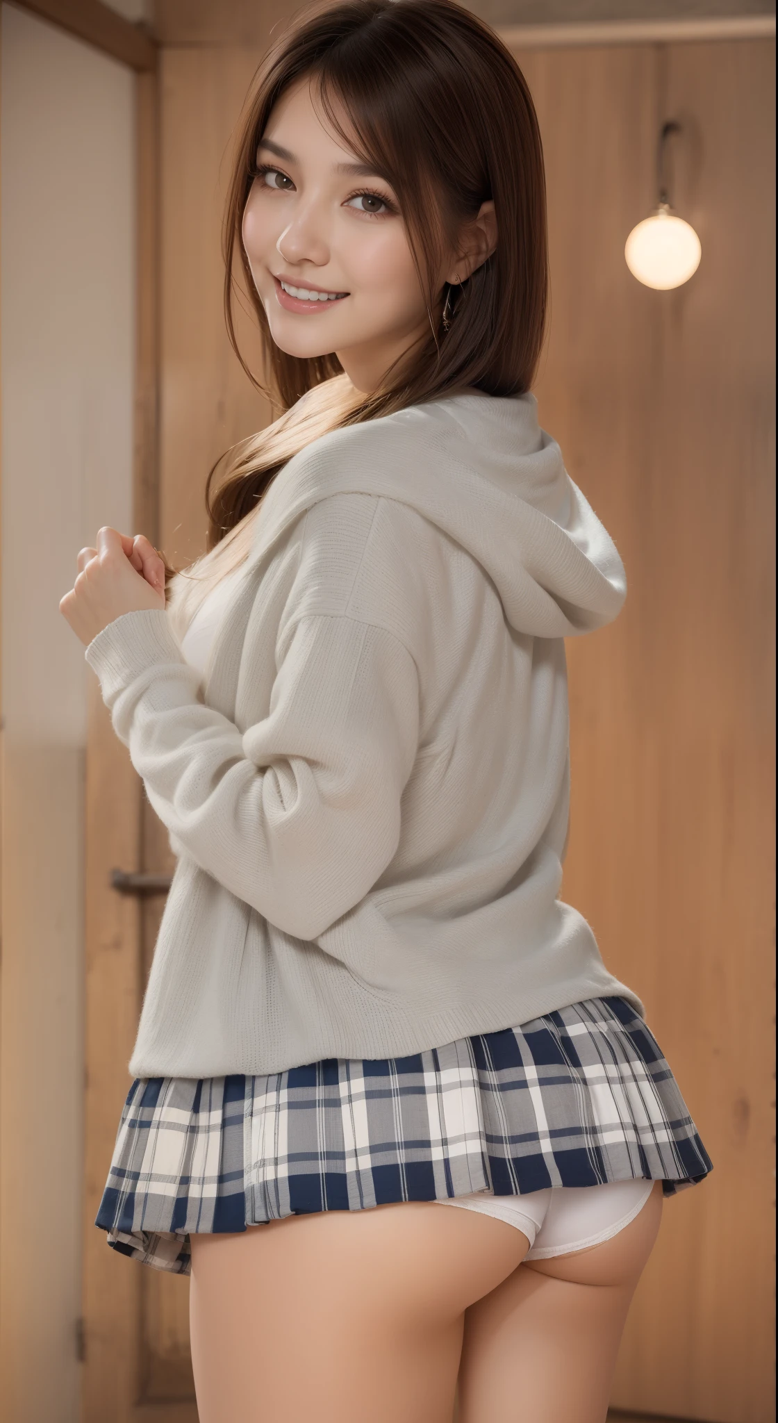(15 year old girl:1.3),(young and fresh:1.3),(very long hair:1.7),(fleshy buttocks:1.3),(fleshy-chested ass:1.3),, (big hip:1.3),(sexy panties:1.3),(white panties:1.2),(realistic silk panties:1.3),(double eyelies:1.3),(long eyelashes:1.3),(white panties:1.3),(Looking directly at Viewer:1.3),(bigsmile:1.2)32K, masterpiece, Raw photo, Best Quality, Photorealistic, Highly detailed CG Unity 32K wallpaper,(Extremely beautiful face, Beautiful lips, Beautiful eyes), intricate detailed face, ((Ultra detailed skin)) 1girl in, Cutest Pretty Japanese girl, Super Idol, 1 girl,(Happy smile), Clear eyes, (pale skin), (Big eyes:1.2), (Brown hairs), thick thighs, ,balanced elegant face, drooping eyes
