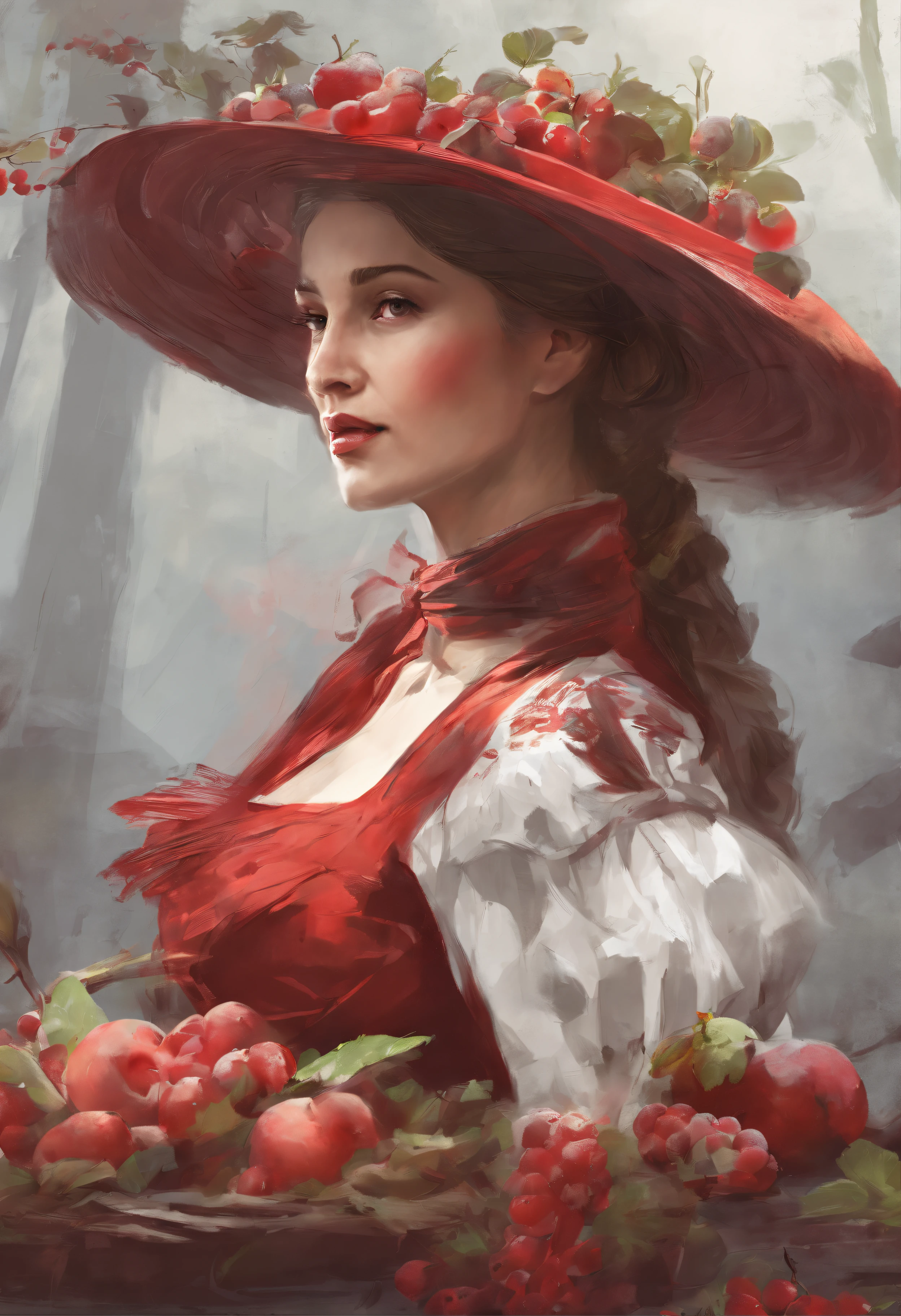 Woman in German dress and red fruits