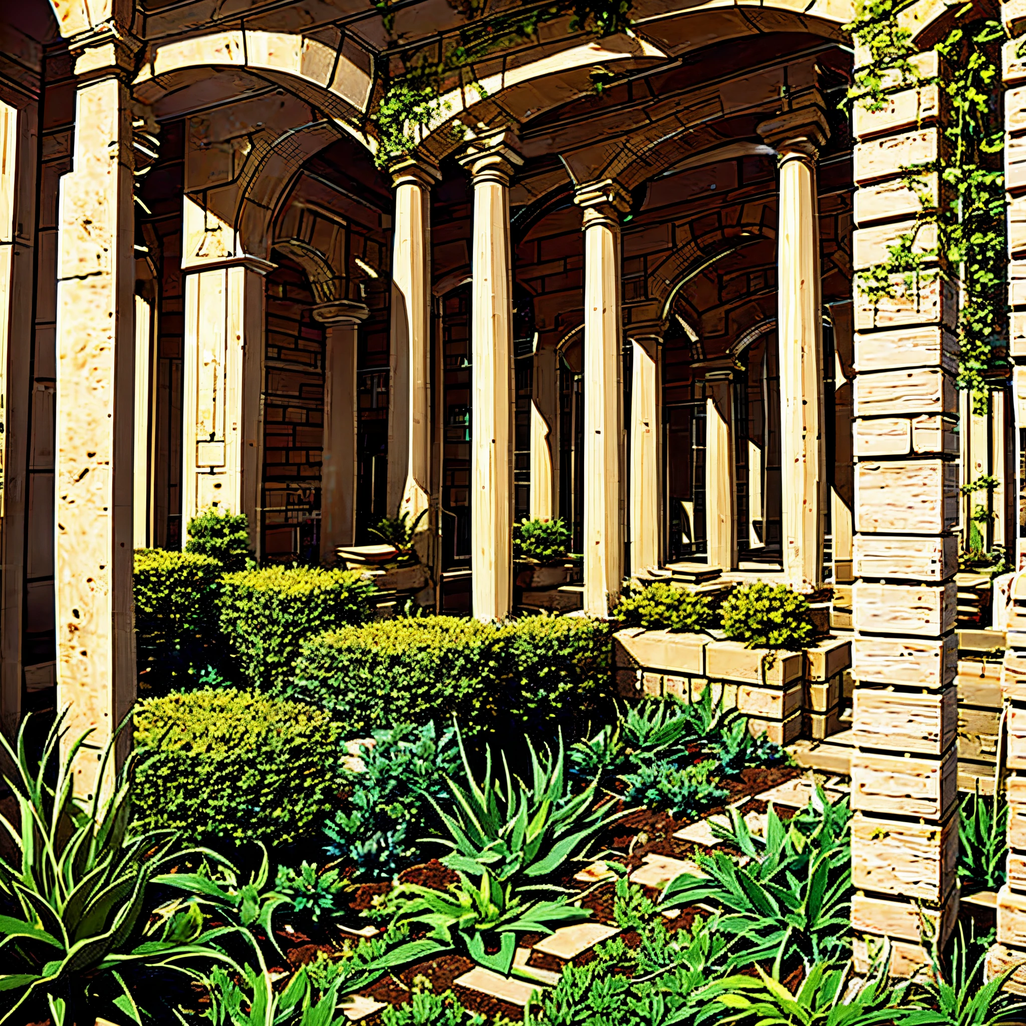 Old catacombs, dungeon, basement, Stone walls, Column, granite columns, Stone columns