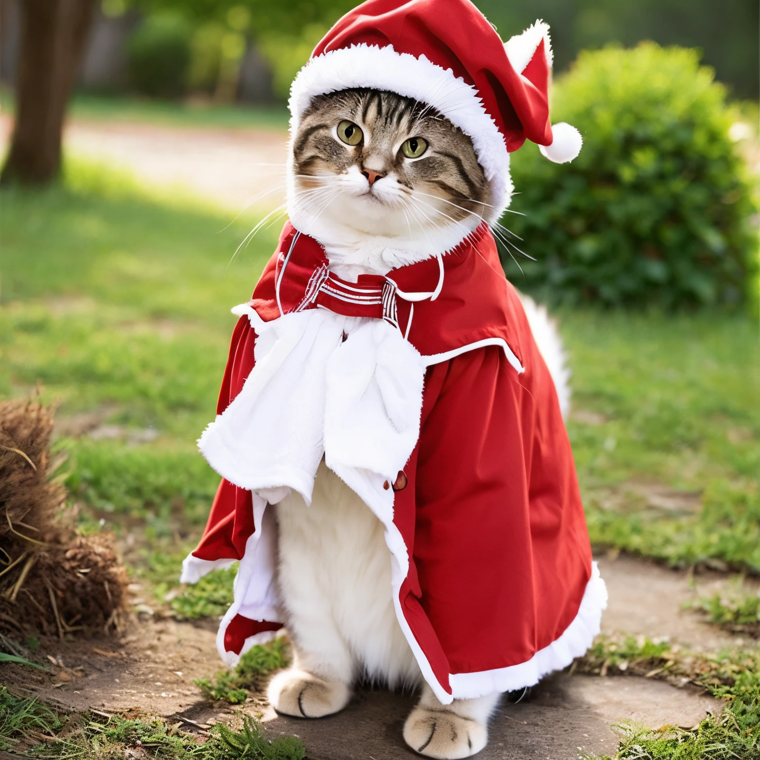 Cute cat wearing Santa Claus clothes、cute cat like a fairy、cute cat standing、