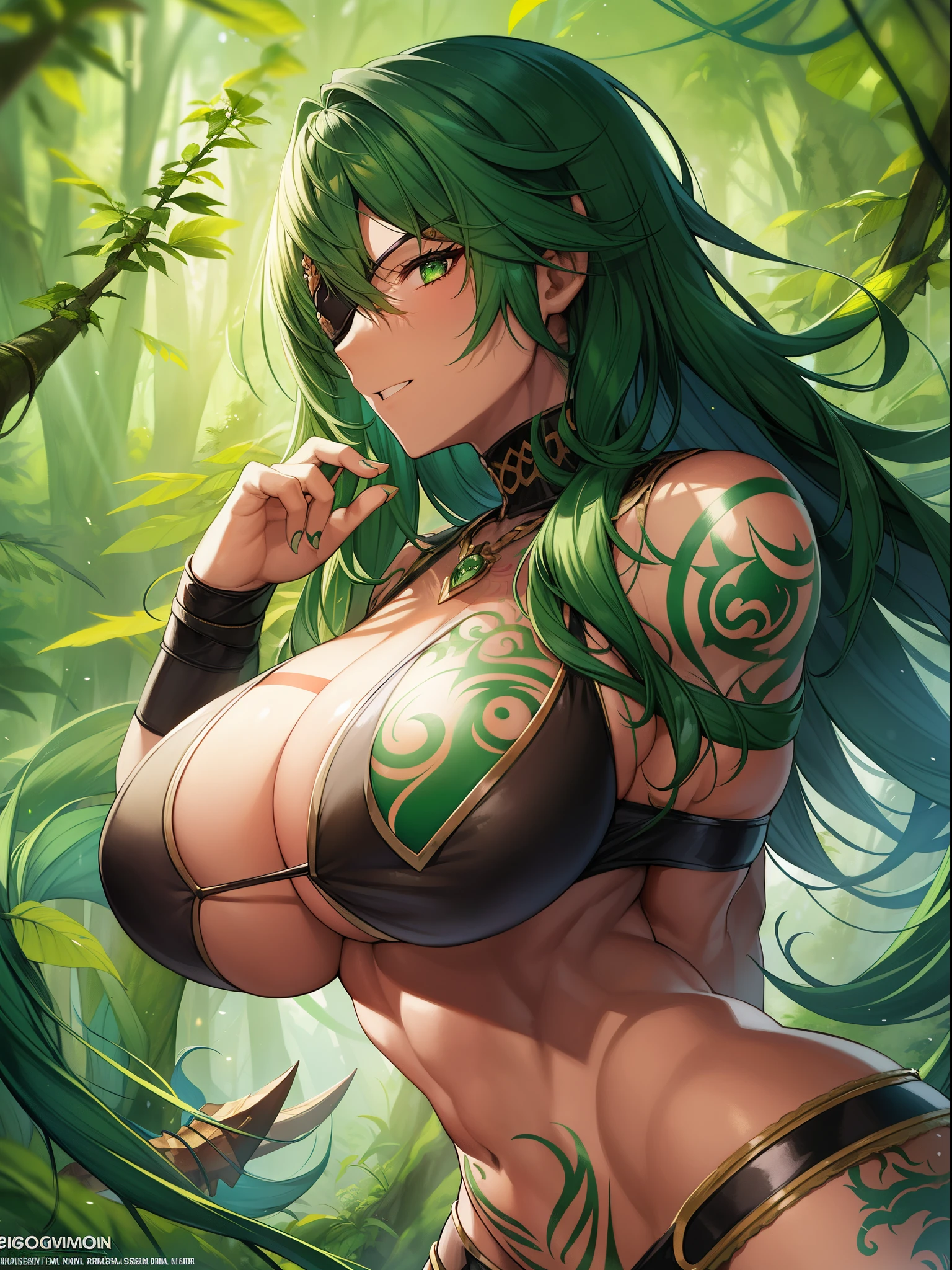 Outrageous resolution、masterpiece++、top-quality++、ultra-definition++、ultra-definition++、4k++、8k++、from side、(Background Focus)++、((1)))+++A dark-skinned, green-haired, muscular, big-breasted Amazon with an eyepatch and a full body tattoo admires a clothed woman in a forest destroying a city.、A dark-skinned, green-haired, muscular Amazoness Rune with full body tattoos and an eyepatch in the forest.、A dark-skinned, green-haired, muscular, big-breasted Amazoness with full body tattoos and an eyepatch in the forest.、A dark-skinned, green-haired, muscular Amazon with full body tattoos and an eyepatch in the forest flying above.、A dark-skinned, green-haired, muscular Amazonian housewife with full body tattoos and an eyepatch in the forest.、A dark-skinned, green-haired, muscular Amazonian president with full body tattoos and an eyepatch in the forest.、Detailed contemporary art、Contemporary Art Style、Blake A dark-skinned, green-haired, muscular, big-breasted Amazonian witch with an eyepatch and full body tattoos in a beautiful modern forest.、A dark-skinned, green-haired, muscular, big-breasted Amazonian college student with an eyepatch and full body tattoos in the forest.、Contemporary Art Behans、A dark-skinned, green-haired, muscular Amazonian high school student with full body tattoos and an eyepatch in the forest.、A dark-skinned, green-haired, muscular, big-breasted Amazonian woman with an eyepatch and full body tattoos in a beautiful forest.、A dark-skinned, green-haired, muscular, big-breasted Amazonian splinter with full body tattoos and an eyepatch in a shiny floating forest.、A dark-skinned, green-haired, muscular Amazon with full body tattoos and an eyepatch in the forest.、 A dark-skinned, green-haired, muscular Amazon with huge breasts and an eyepatch and full body tattoos in a dazzling forest.、A dark-skinned, green-haired, muscular, big-breasted Amazon with an eyepatch and full body tattoos in the forest.、A dark-skinned, green-haired, muscular Amazon with full body tattoos and an eyepatch in the forest.、In the forest, a dark skinned man with an eyepatch and a full body tattoo, green hair, muscular big breasts, and hair that blows in the style of an Amazonian.、Blake Modern Beautiful、A dark-skinned, green-haired, muscular Amazon with full body tattoos and an eyepatch in the forest.、Detailed clothing、Mischievous aura、Bewitching face、tall body、Mature body、seductive body、爆乳、detailed beautiful faces、detailed shiny eyes、Detailed skin、Full body break、detaileds、realisitic、4K highly detailed digital art、octan render、bio luminescent、BREAK8K resolution concept art、真实感、Mappa Studio、masterpiece、top-quality、Official Art、illustratio、Ligne Claire、(cool_color)、perfect-composition、absurderes、Fantasia、Focused、thirds rule