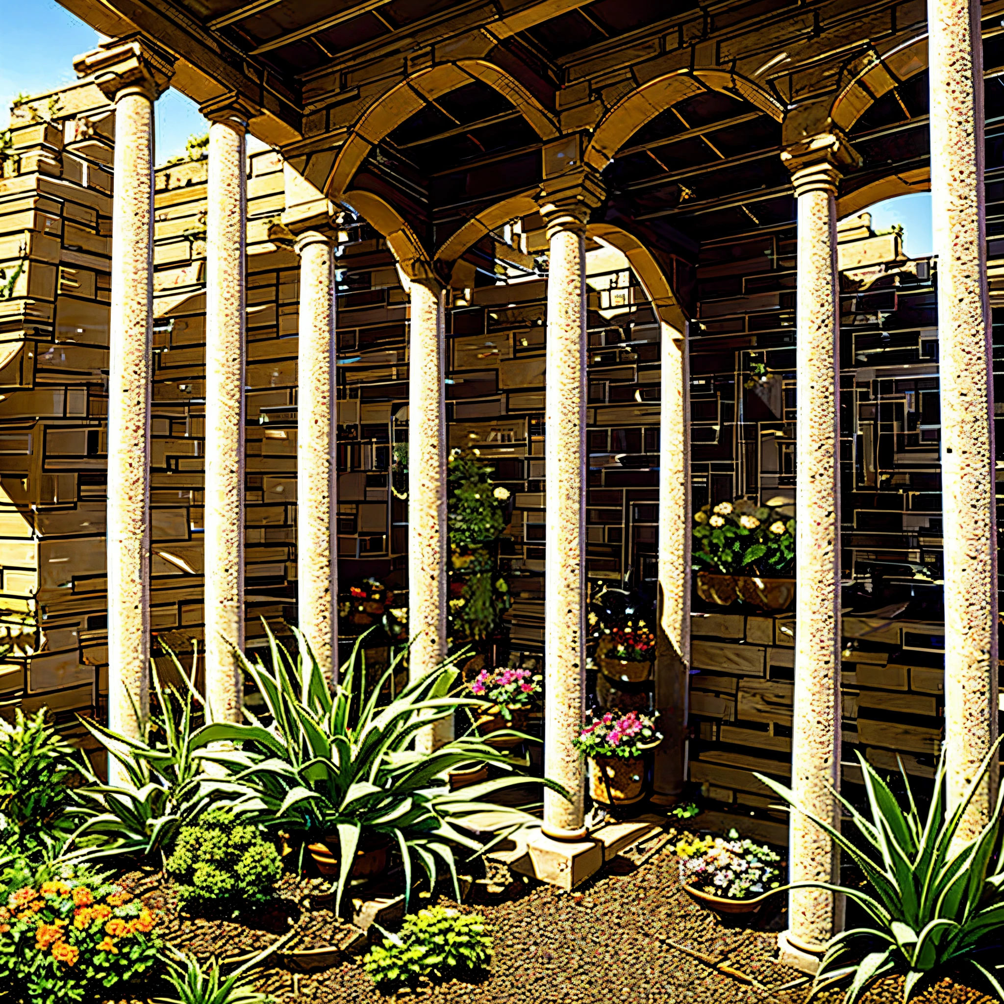 Old catacombs, dungeon, basement, Stone walls, Column, granite columns, Stone columns