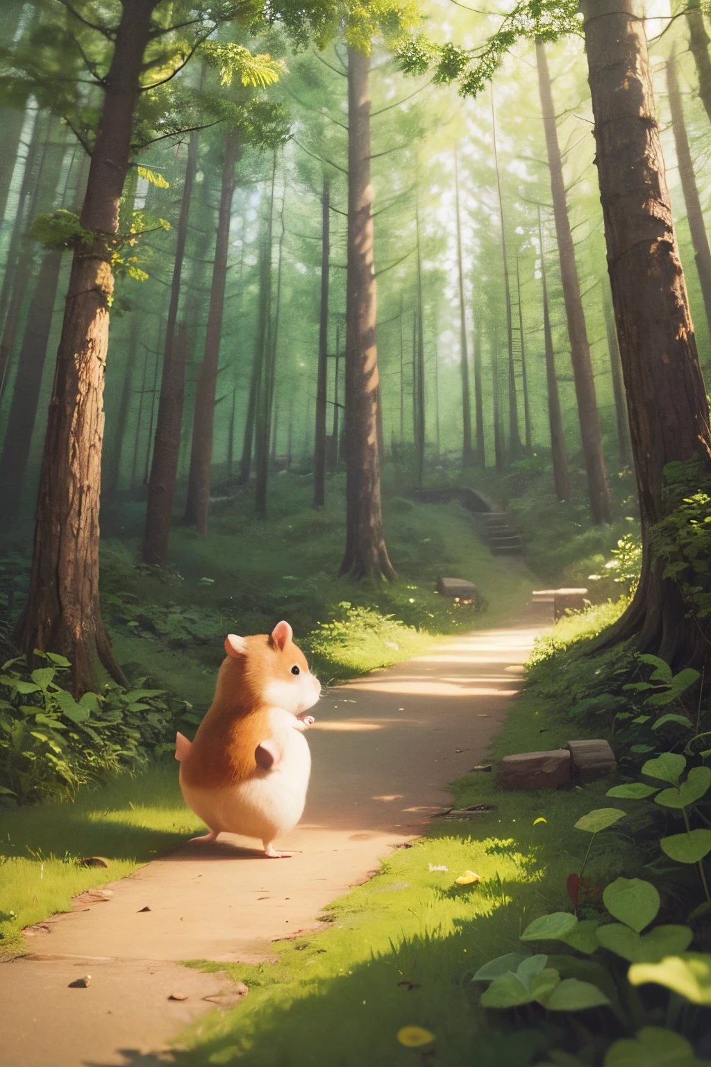 illustration, childrens book,Image of a hamster walking in the forest