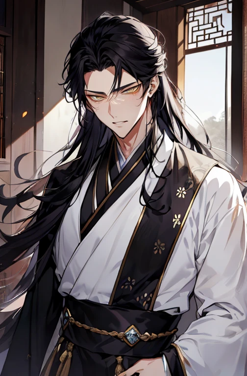1人, Alone, , Handsome, yellow-eyed, Detailed faces，