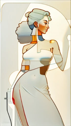 ancient greece muse, female perfect fullbody, minimalism style, abstract style, flat colors, nipples big, pubis shaved, oil painting effect minimalism, face european caucasuian cute, glass window, logo design, fullbody, illustration, arrt drawing, lines, frontal view, light and shadow, assention harmony, hairs long floating, transparent dress