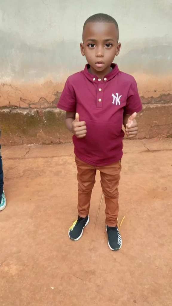 there is a boy standing in front of a wall, oi marca ( Akwaaba Tommy ), 4 anos de idade, imagem de qualidade muito baixa, menino novo, imagem de corpo inteiro, com uma pose cool, 5 anos, ele tem cerca de 20 anos, ele tem cerca de 2 0 anos, marvelous expression, jovem!!!, em estilo de davey adesida