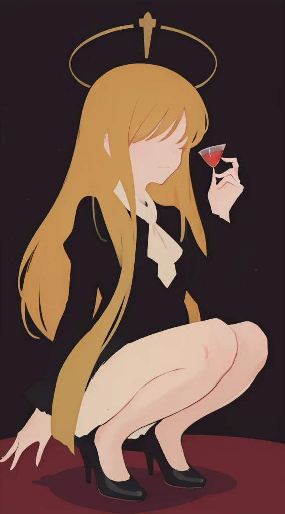 1 Downer woman(Black Cocktail Dress)(Red high heels)(I have a squat bag)(blond Long Hair),At a cocktail party,8K,High quality,Super Detail,masutepiece,