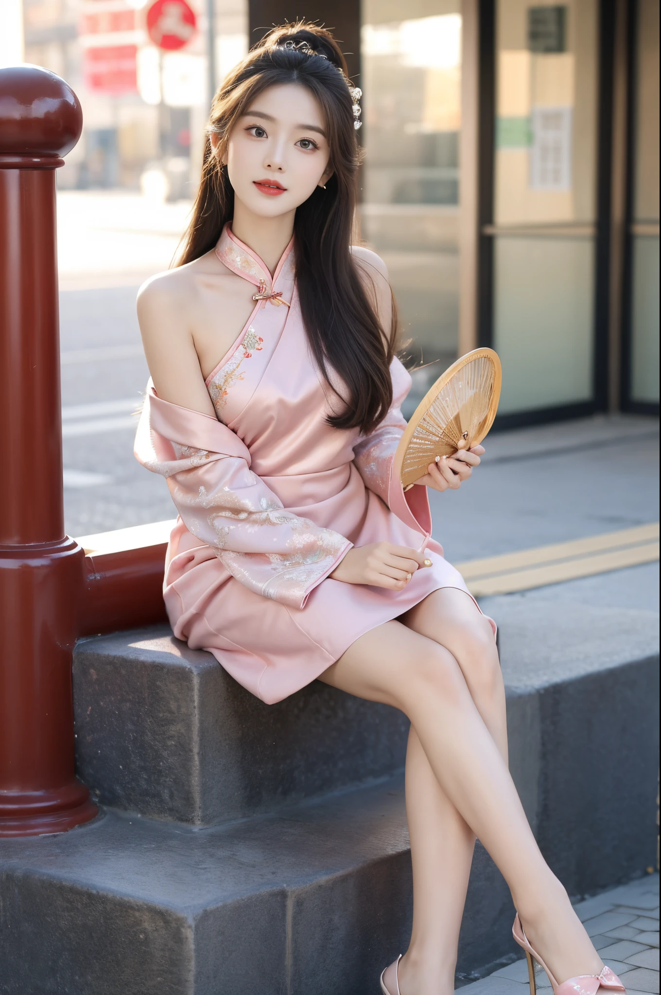 Urzan-6500-V1.1, (RAW photos:1.2), (真实感),(a true: 1.4), Best quality, illuminations, ultra - detailed, Detailed pubic hair, A high resolution, 8k wallpaper, Perfect dynamic composition, beautidful eyes, Ladies business fashion, judge strictly, Hyperrealistic series:1.2, Skirt and mid-thigh hair,small tit, Natural lip color, Bold Pose,ssmile, commerce、a 23 year old girl、Looking at the camera, the cheongsam princess wearing a gorgeous cheongsam.,Exquisite facial makeup。Her appearance shows a dignified and elegant temperament,Eyes clear and bright,A slight smile reveals gentleness and confidence。Her long hair was coiled,Decorated with exquisite hair accessorieake the overall look more gorgeous。Her lips are light pink,Exudes elegant charm。The posture tall and elegant,You may be holding an exquisite folding fan in your hand,Or wearing exquisite accessorieake the whole person look as graceful as stepping out of a palace scroll。