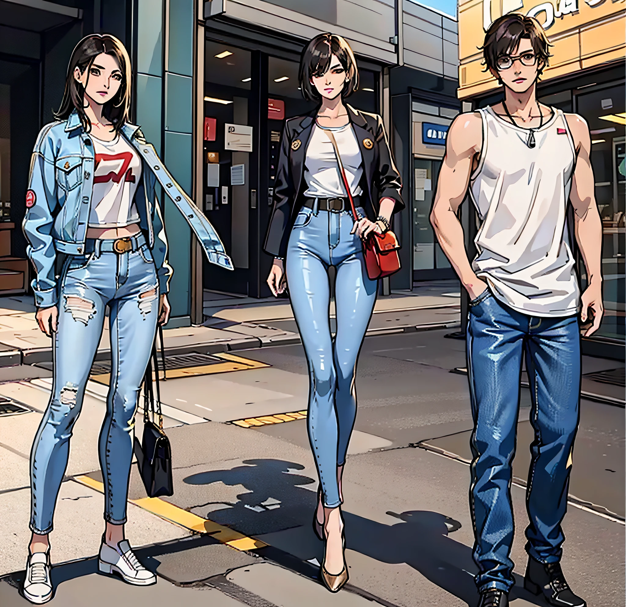 boy, vertical painting, natural light, global light, front view, fashion, pattern, fashion, trendy brand, tank top, cool, suspenders, zippers, buttons, pattern, logo, pleats, jeans, belt, sophisticated, sequins, sparkle, generate more details, t-shirt, trousers, handbag, shiny,, modern, anime style, anime, modern, futuristic, first-person perspective, panorama, concept art, uhd, masterpiece, ccurate, super detail, high detail, high quality, best quality, High resolution, no background, white background