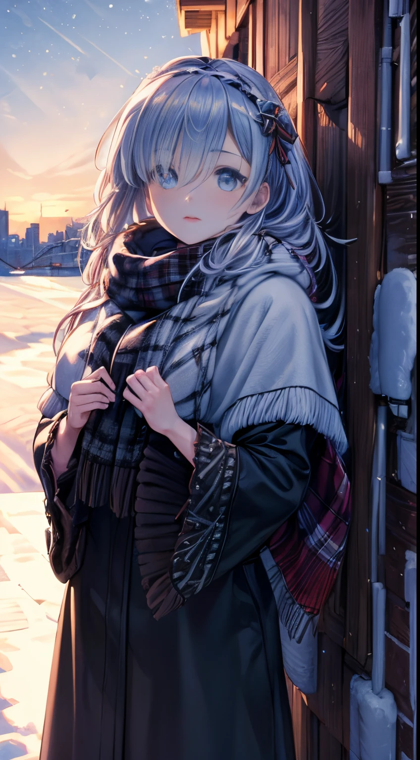 ((1woman,Best Quality), (Highly Detailed 8K Background, Best Shadow), Highly Detailed, (Beautiful Detailed Eyes), ((Winter Clothes, Daylight, Winter))), (Cowboy Shot), Anime, City, Best Quality High detail, 4K