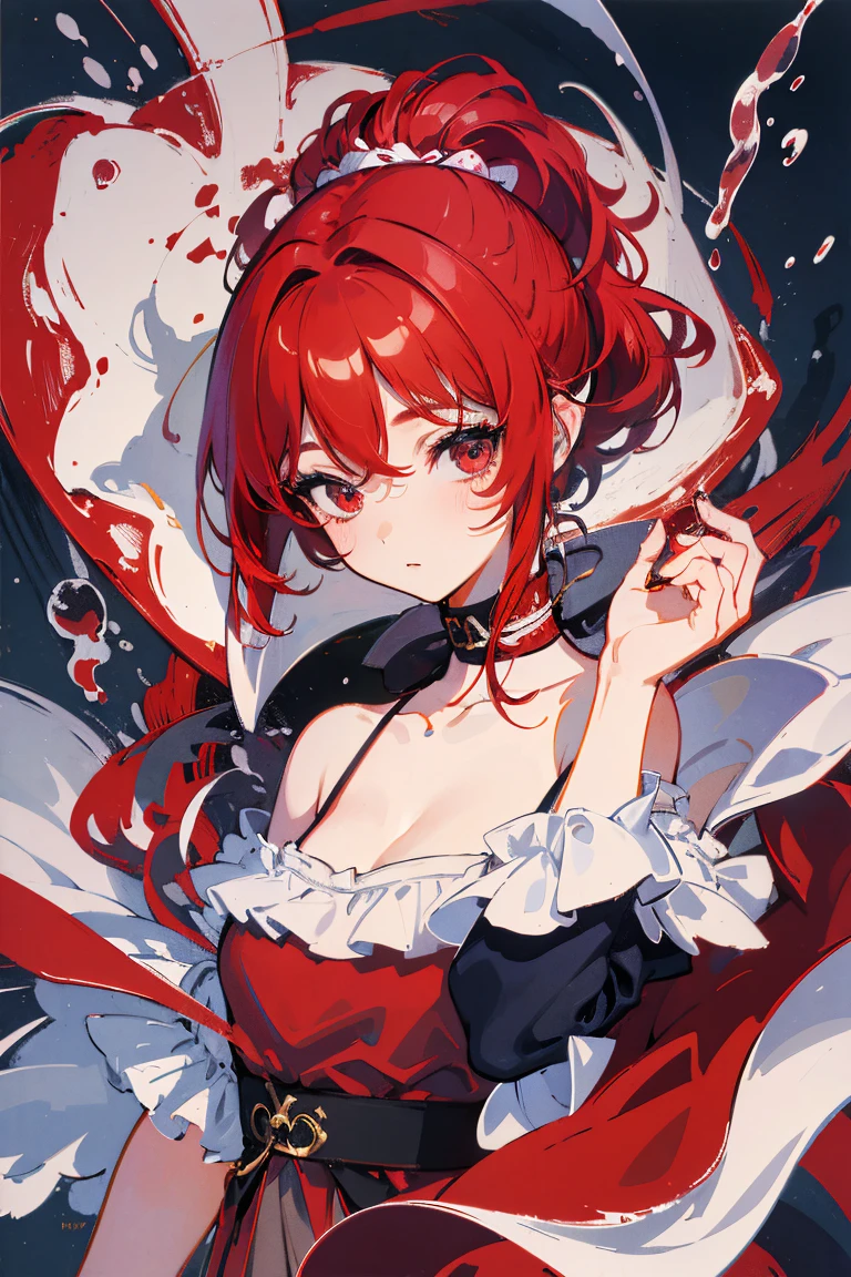 (masterpiece、top-quality、Official art:1.2)、Look at viewers、((girl with wine red hair))、独奏、Kamishima、bubble fragments fly away、in a clear wine glass,Colorful water levitation、(2D:1.5)