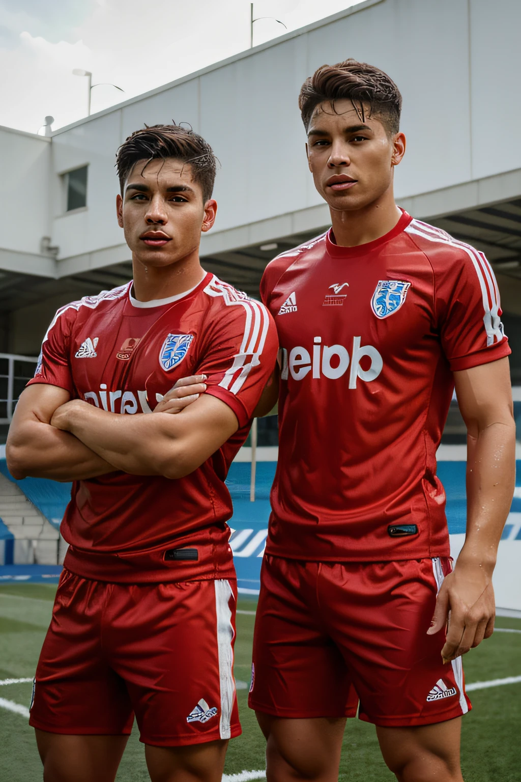Joe Cordina and Joey Essex in wet soccer kit