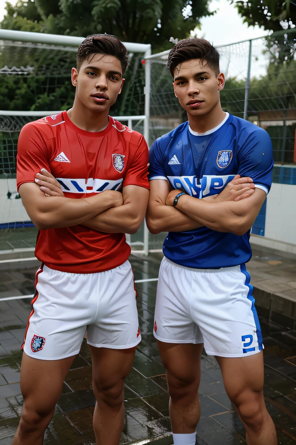 Joe Cordina and Joey Essex in wet soccer kit