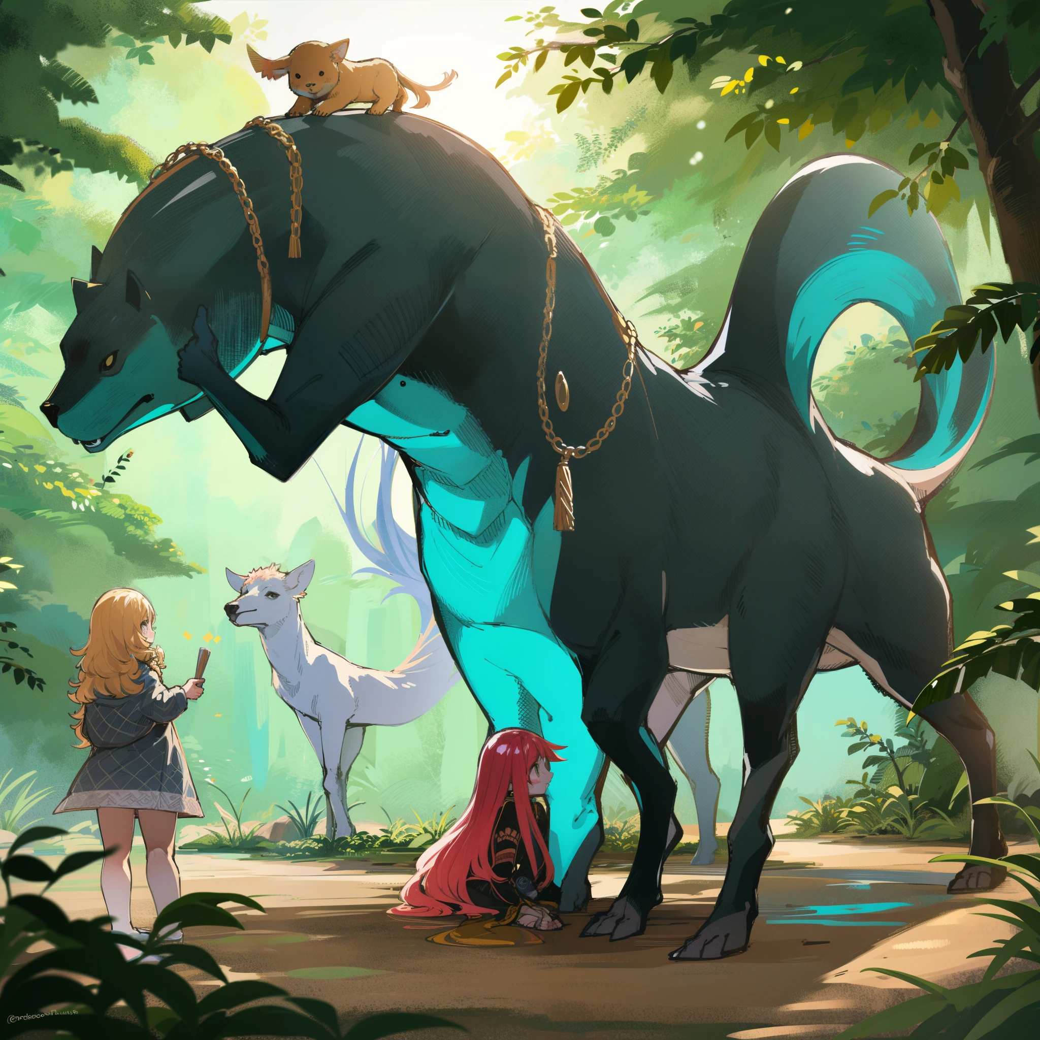 Estilo de vida ,  tupi ,amazon wild animals , arvores da amazonia , Animals of the Amazon , Legends of the Amazon,Natureza, meteorologia, fiction, carton style , estio retrowave , Estilo , Definindo rostos ,Sthythwave, ,Amazon Rainforest, Curupira ,  Headless mule, ,Fantastic Beings, chefe , , anime anos 90, Dorohedoro, manga cartoon,personagem de jogo de rpg