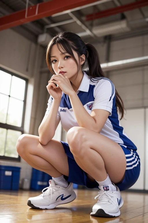 volleyball uniform women sweat squatting