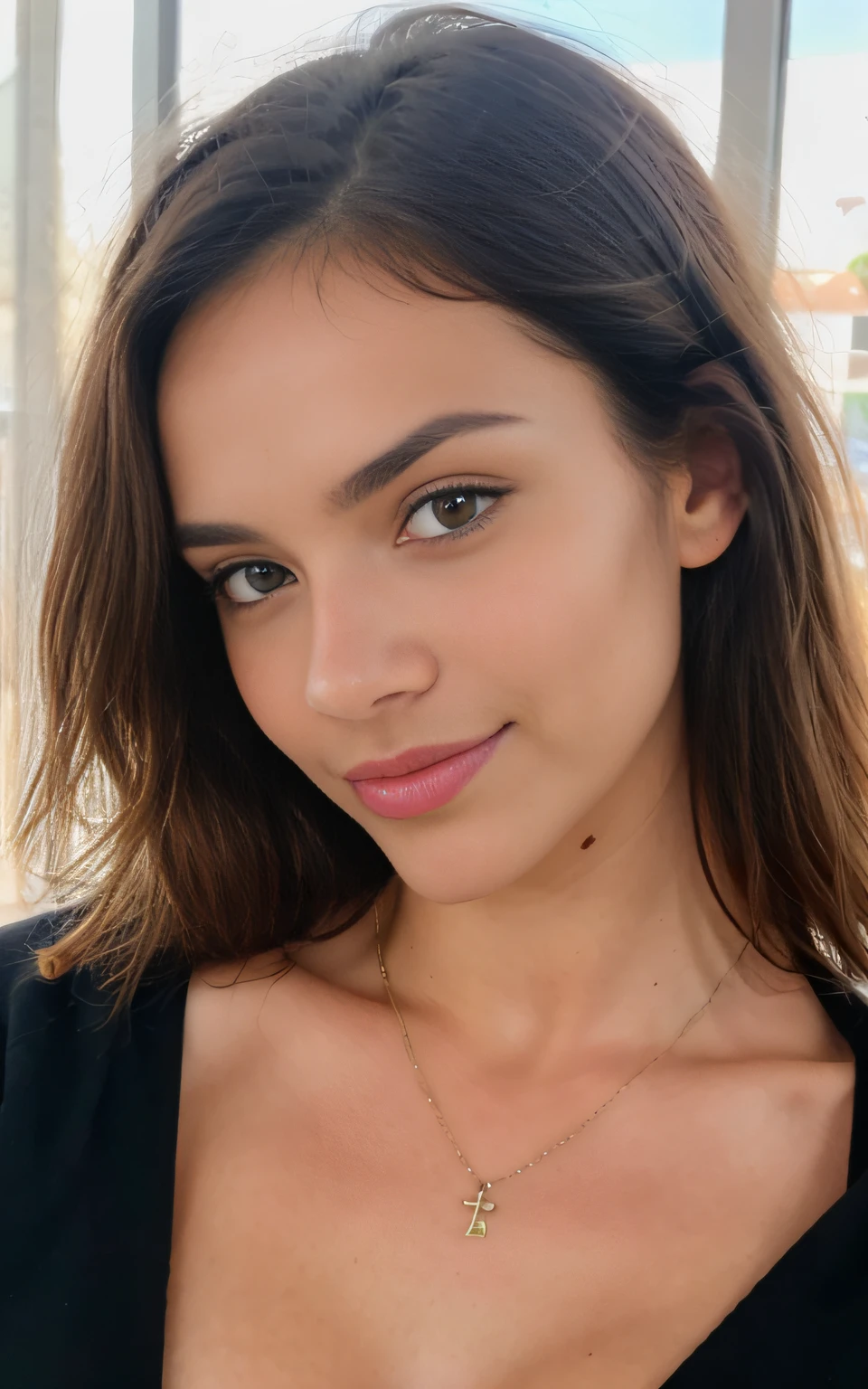 Pretty beautiful French Latin blonde a selfie looking directly at the camera, Selfie, cleavage, Highly detailed, 14 years old, innocent face, naturally wavy hair, blue eyes, High resolution, tmasterpiece, Best Qulaity, Intricate details, Highly detailed, focus in sharp focus, detailed skin, realistic skin texture, texture, detailed eyes, professional, 4K, charming smile, shot with Canon, 85mm, Slight depth of field, Kodak Color Vision, perfectly fitted body, extremely detailed, photograph_\( ultra\), photographrealistic, Realistic, Post-processing, Maximum details, roughness, real life, ultrarealistic, photorealism, photography, 8K UHD, photography