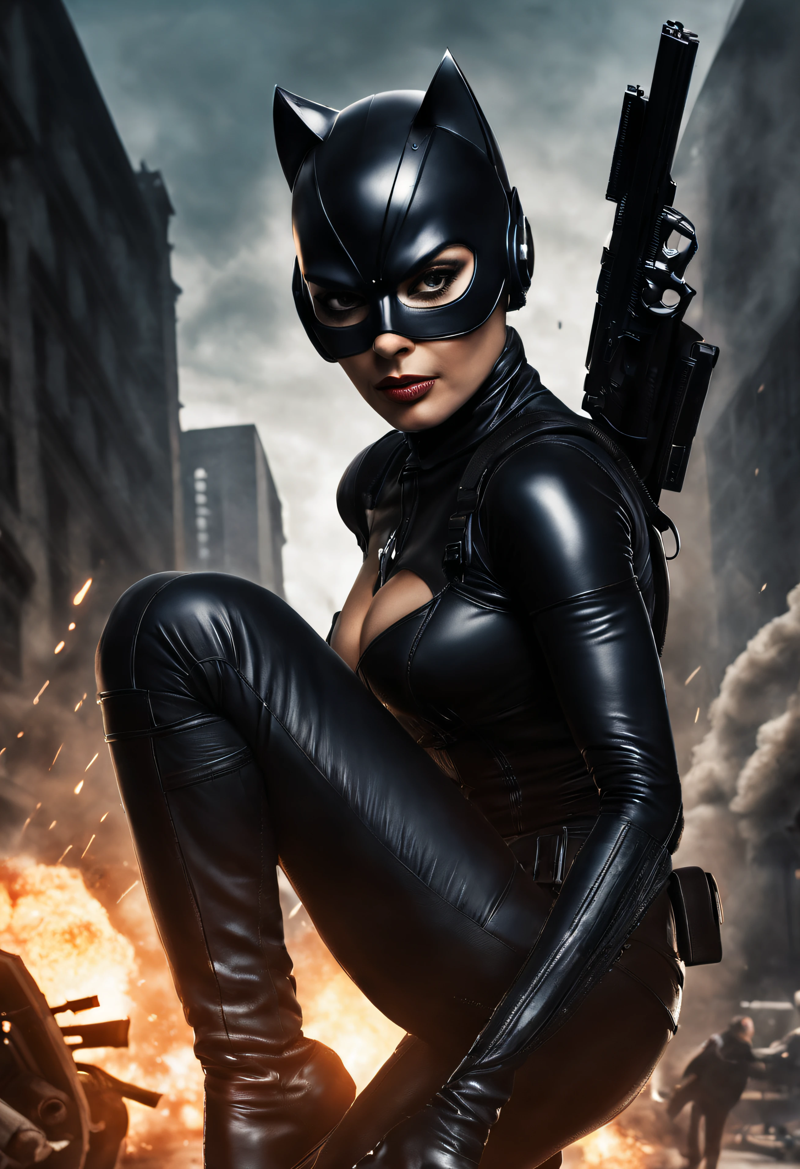 Catwoman, guerre, pistolets, Background explosions, Disque dur