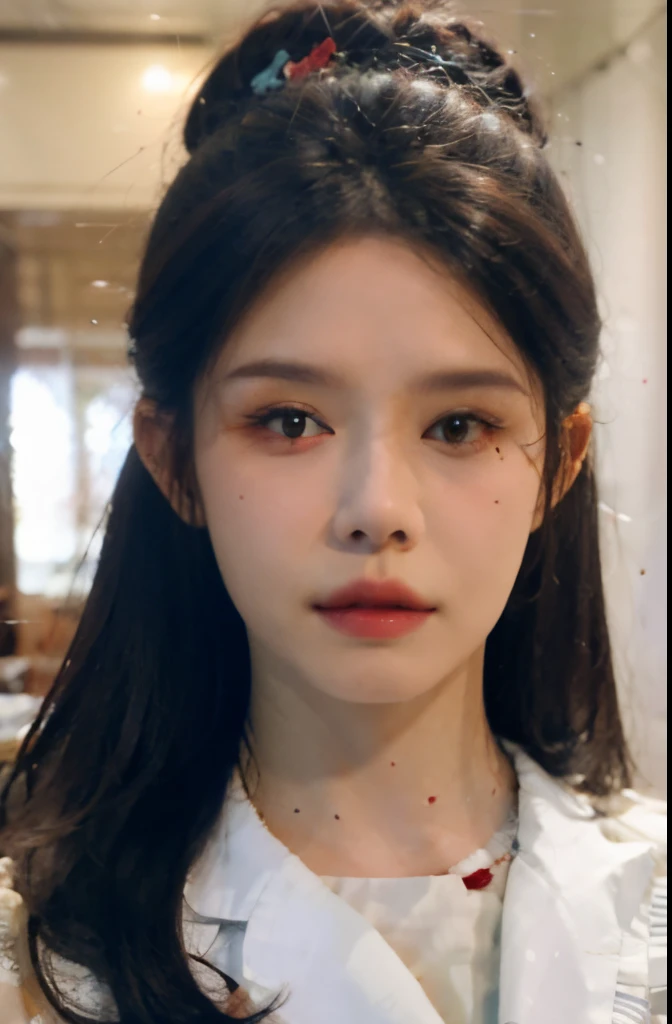 (8K, Best quality, tmasterpiece:1.2), (actual, realistically, realisticlying:1.37), ultra - detailed, beautidful eyes, beautiful detailed nose,1 sister,upper part of body,looking at viewert,