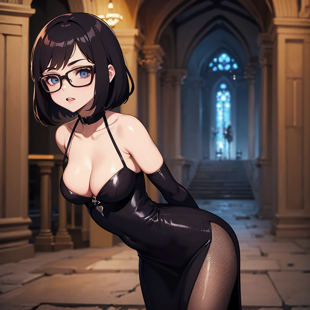 Velma Dinkley,sexy, in gothic church, scared by a gost