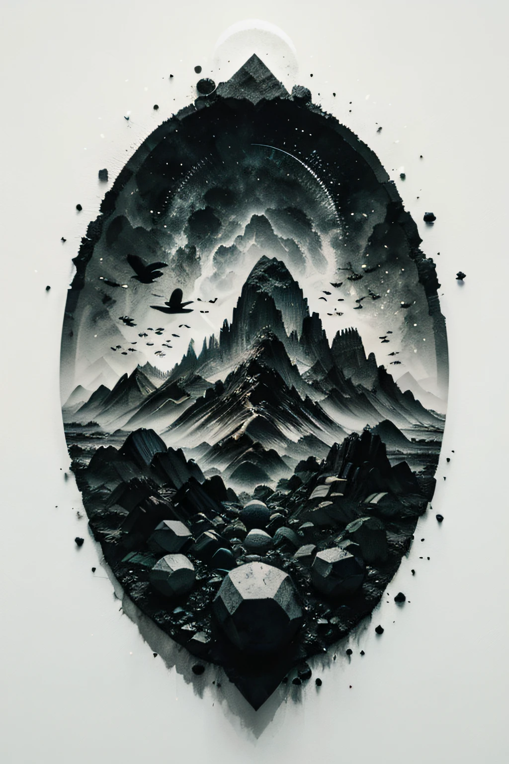 UFO Apocalypse, Halftone pattern + Editorial illustration of The Memento + High Surface, Determining the category of the drawing, Clip art, mixed media. + edge of vanity + Award-winning halftone style illustrations + flowing shape + Subtle shadows + beefy + Black and white tone + Inspired by Zdzisław Beksinski.Transparent Background
