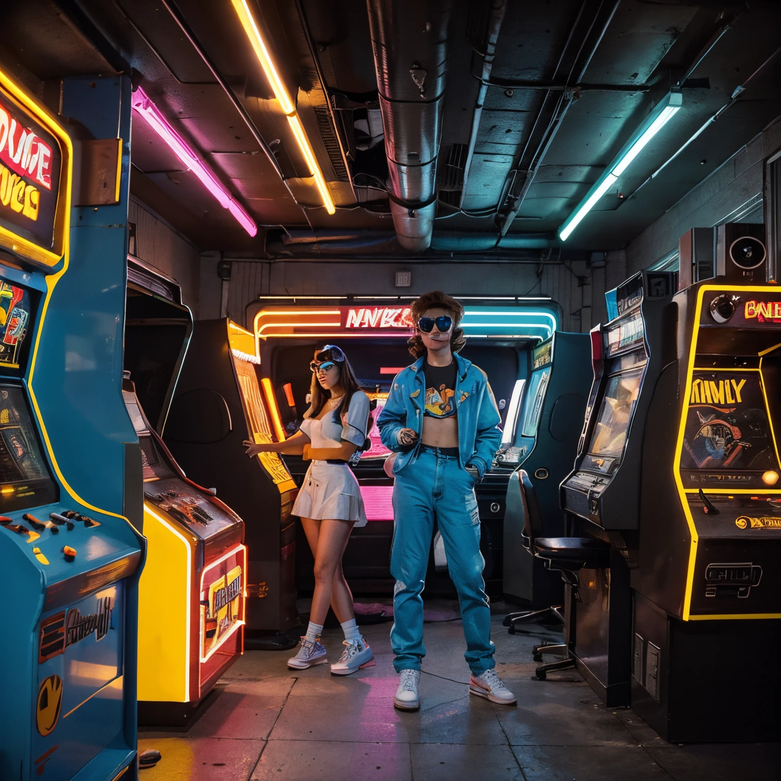 1. "Create an image inspired by 80s pop culture featuring a retro cityscape at night, filled with neon lights, towering skyscrapers, and futuristic elements. Incorporate iconic symbols from the 80s, such as Rubik's Cubes, cassette tapes, and arcade game characters, to capture the essence of the era."
2. "Design an image in the style of 80s pop art, featuring a vibrant and bold color palette. Incorporate popular icons from the 80s, such as Pac-Man, MTV logos, and iconic movie characters, to create a visually striking and nostalgic composition."
3. "Create an image inspired by 80s fashion and music, featuring a group of stylish individuals wearing neon-colored clothing, big hair, and iconic accessories like oversized sunglasses and boombox radios. Incorporate elements of iconic 80s bands or musicians to add an extra layer of pop culture nostalgia."
4. "Design an image that pays homage to 80s movies, featuring a collage of iconic film posters and memorable scenes. Incorporate elements from popular movies like Back to the Future, Ghostbusters, and The Breakfast Club, using a vibrant color palette and retro typography to capture the essence of the era."
5. "Create an image inspired by 80s video games, featuring pixelated characters and a retro arcade setting. Incorporate popular game characters like Mario, Sonic the Hedgehog, and Donkey Kong, along with classic arcade cabinets and glowing neon signs, to transport viewers back to the golden age of gaming."
Remember, these prompts are meant to inspire creativity and capture the essence of 80s pop culture. Feel free to adapt and modify them to suit your specific vision and artistic style.