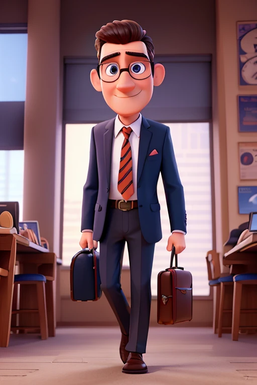 create a mascot of a man, pixar style, with business clothes, banker style, with a briefcase written valore