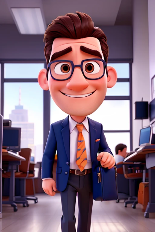 create a mascot of a man, pixar style, with business clothes, banker style, with a briefcase written valore