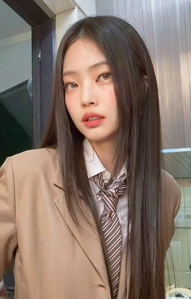 there a long-haired woman dressed in a suit and tie, Blackpink Jennie, con el pelo largo, Asian girl with long hair, Jaeyeon Nam, Jossi de Blackpink, young asian woman, El Corte Hime, Chica coreana, ulzzang, Peinado liso, Parque Roseanne de Blackpink, Xision Wu, Sha Xi, a young asian woman, Peinado blanco de corte hime