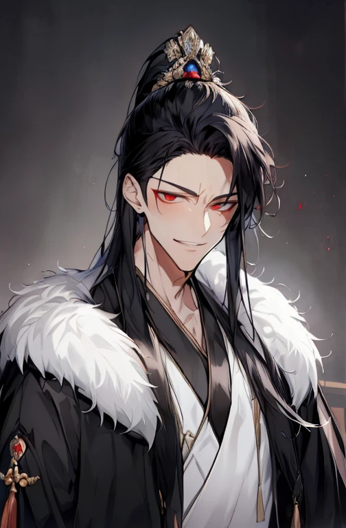 1人, Alone, , Handsome, Red-eyed, Detailed smiley face,