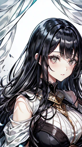sheer transparent clothes,Close-up portrait of big woman, ,giant girl, flowing dark hair, black hair color hair