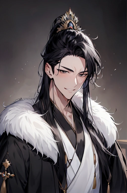 1人, Alone, , Handsome, Black eyes, Detailed smiley face，