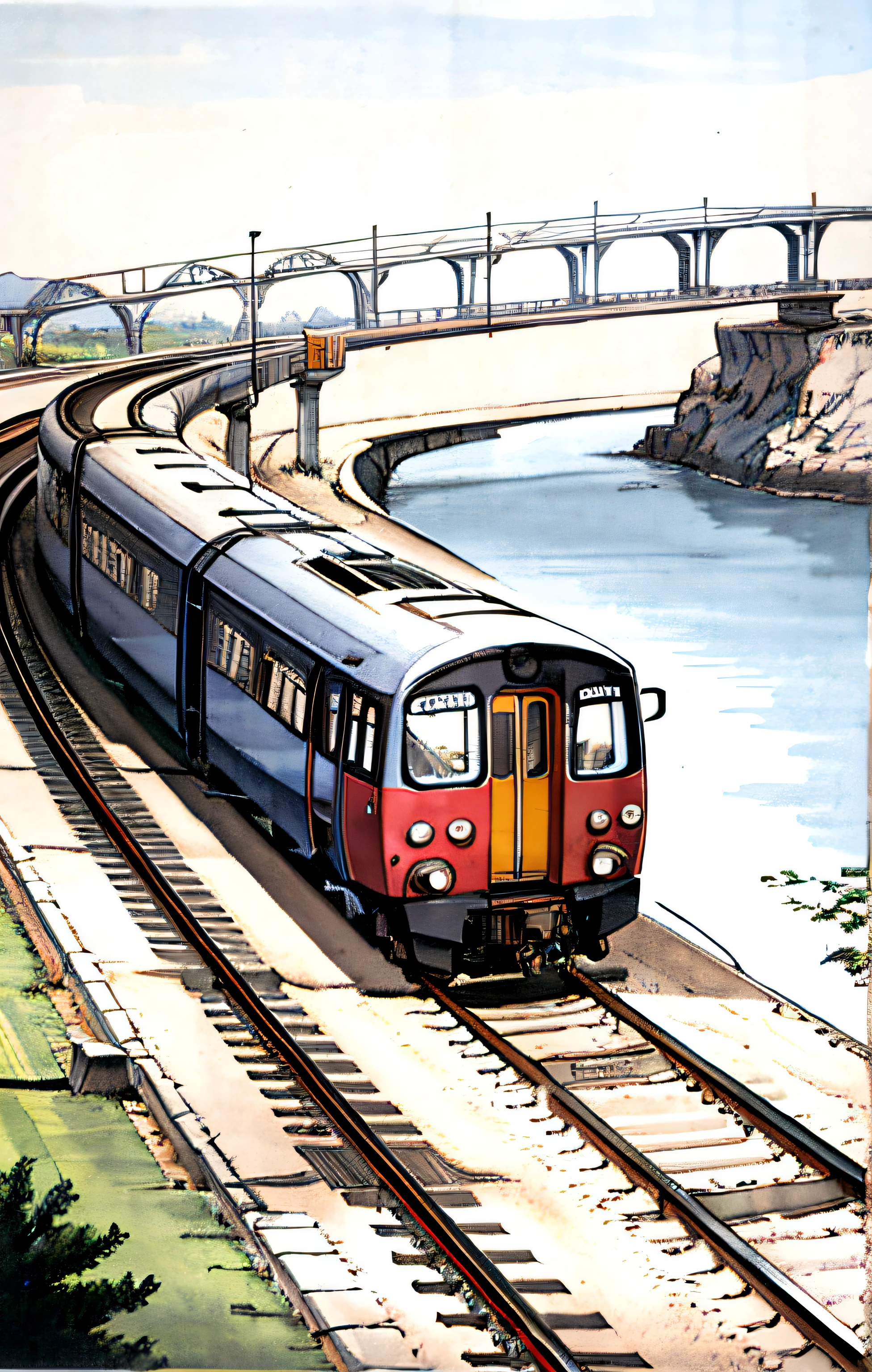 Best quality at best, detailedbackground,trains,coming from afar,Angular S shape,I need delicate lines