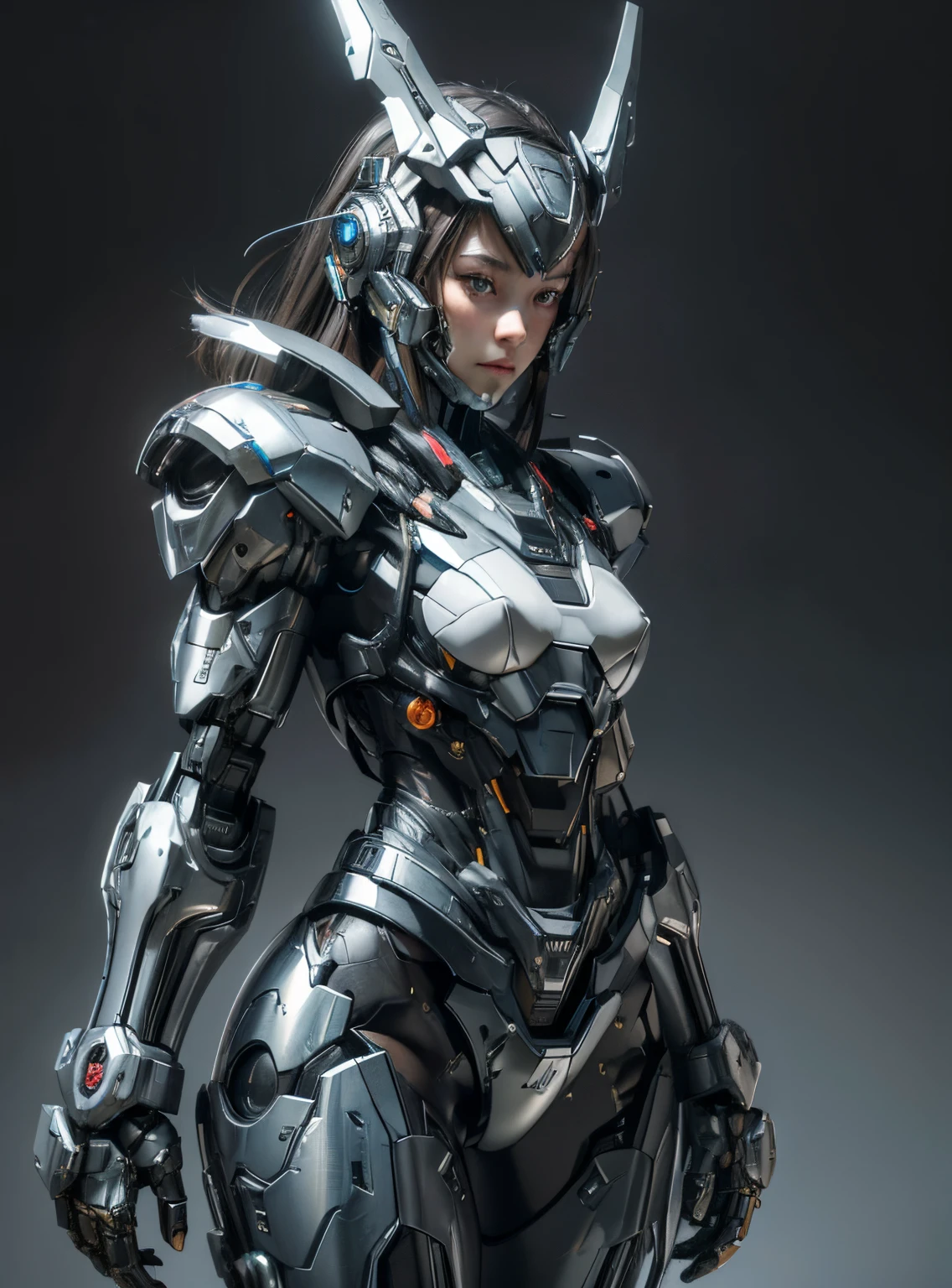 Textured skin, Super Detail, high details, High quality, Best Quality, hight resolution, 1080p, hard disk, Beautiful,(War Machine),(head gear),beautiful cyborg woman,Mecha Cyborg Girl,Battle Mode,Girl with a Mecha Body,She wears a futuristic war machine weapon mech,Fulll body Shot