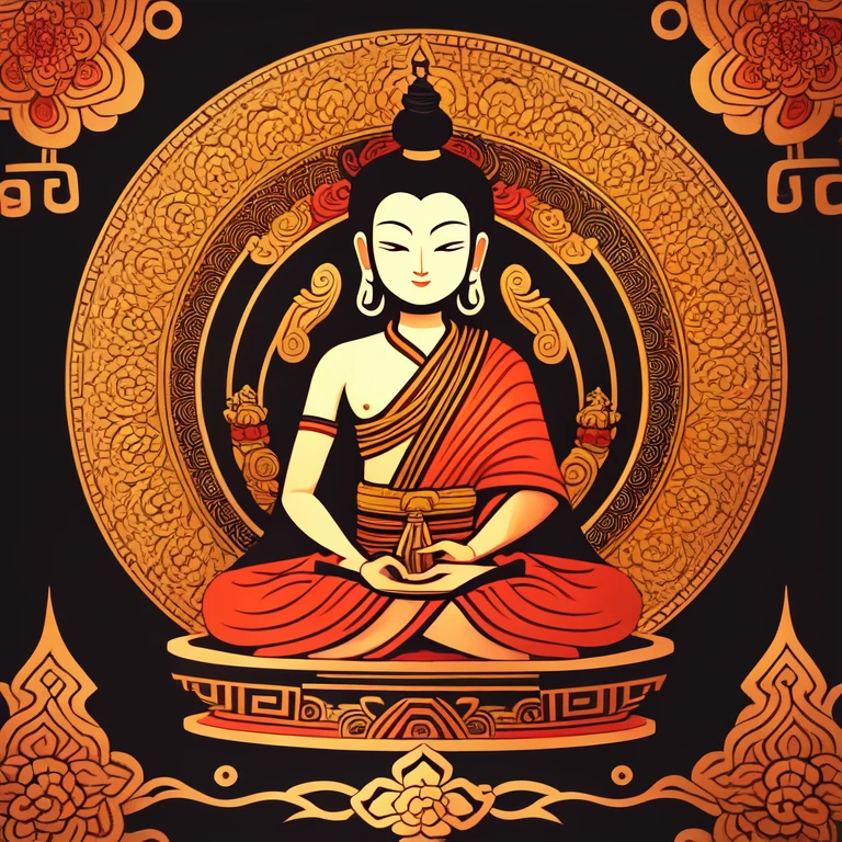 Amitabha, minimalism, flat color, mural, Tibetan style