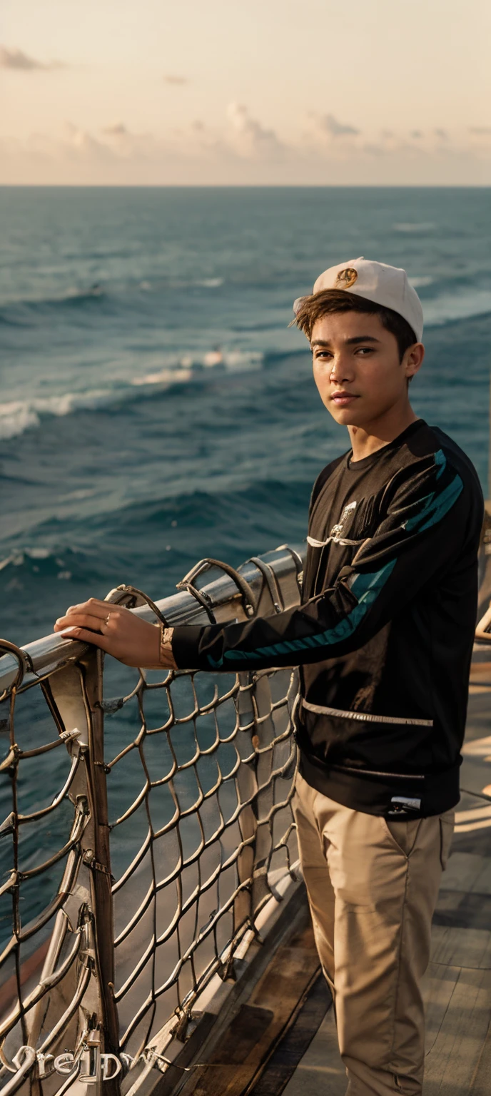 This boy standup on ship and see the sea