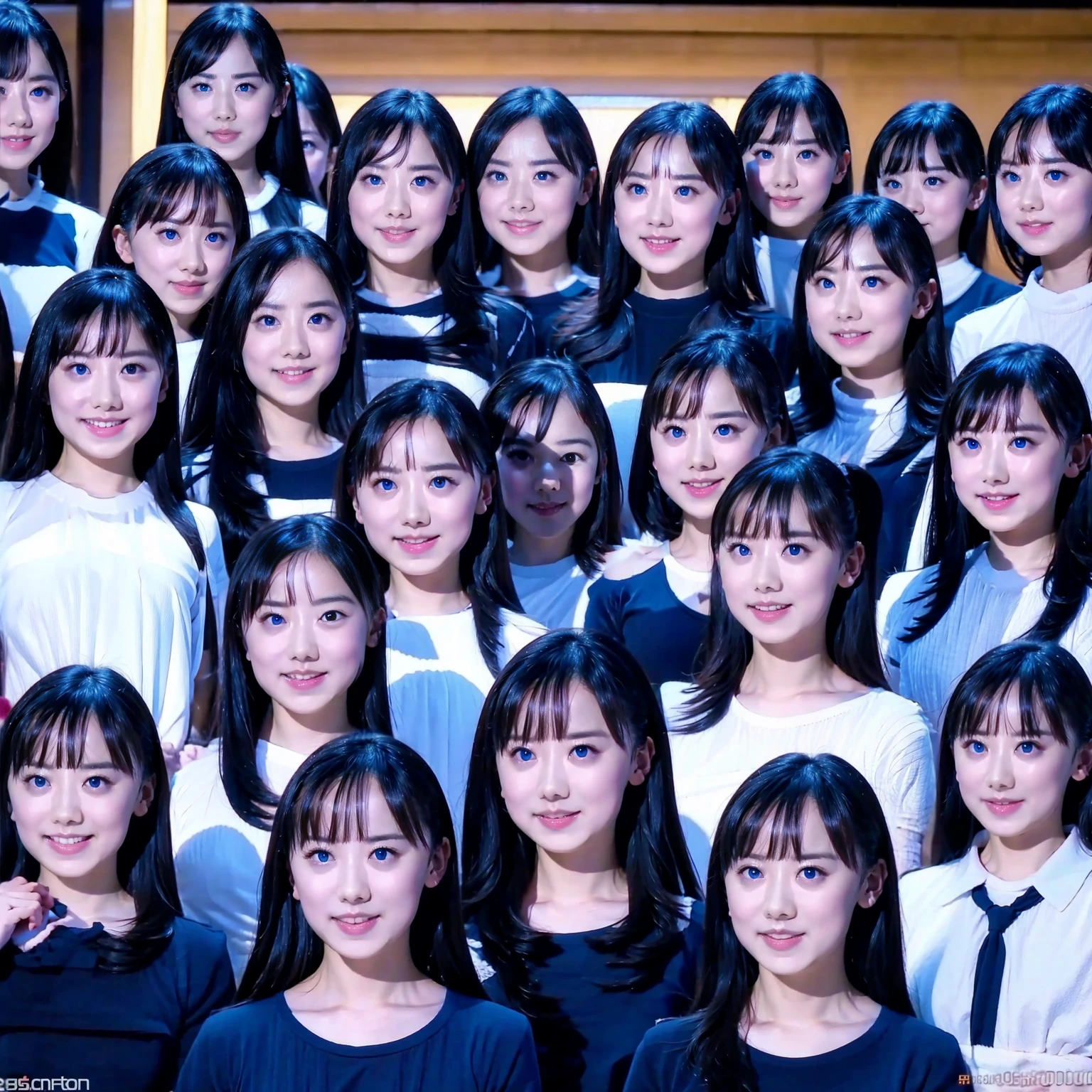 Raw photo、(((multiple girls))),((((6+girls)))),((((100girls)))),(((1000girls)))、((((100 Girls))))、((((Gigantic Breasts))))、Women only、The same face、matching school uniform、s old、Long black hair、100 cute girls going to school、a smile、Commuting to school、School route、(((Large group)))、a junior high school student