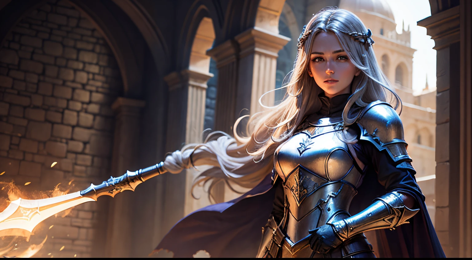 Paladin, woman, rpg, beautifull background