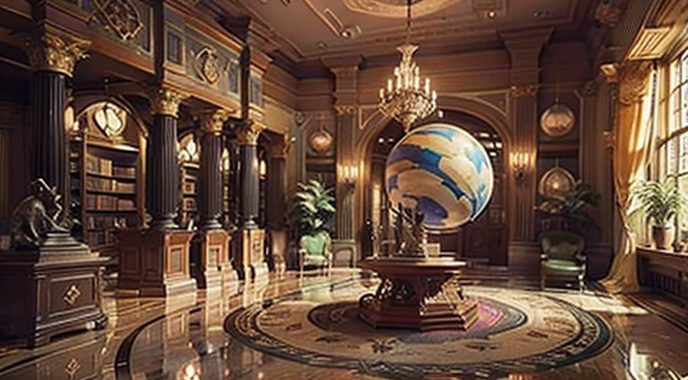 (science-fiction, Planet Terasinia, solar system Luxor,solar system Luxor, Best Quality, 8K, Masterpiece :1.2) Emperor's office, A room with a desk, table with 3D virtual map, red and gold carpet, interior of the Emperor's personal office, Action in the office, room with chandelier and fireplace, Castle Library, Inside the Castle Library, in a luxurious library, Large Library, Interior, Interior cabinet, Interior view, There are several screen monitors on the walls, monitor screen with news, monitor-screen with economic situations Beitoniy, Screen with political situation, world news screen, screen with military political situation, Huge office, Interior cabinet, Large Spatial Room, office, Emperor's office in the Louvre, Interior of the emperor's office, offices